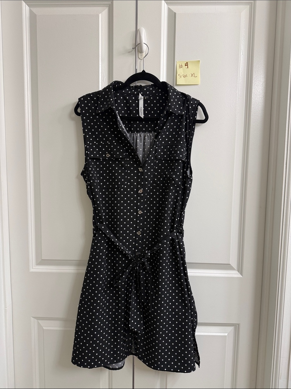 Sleeveless Black Polka Dot Shirt Dress
